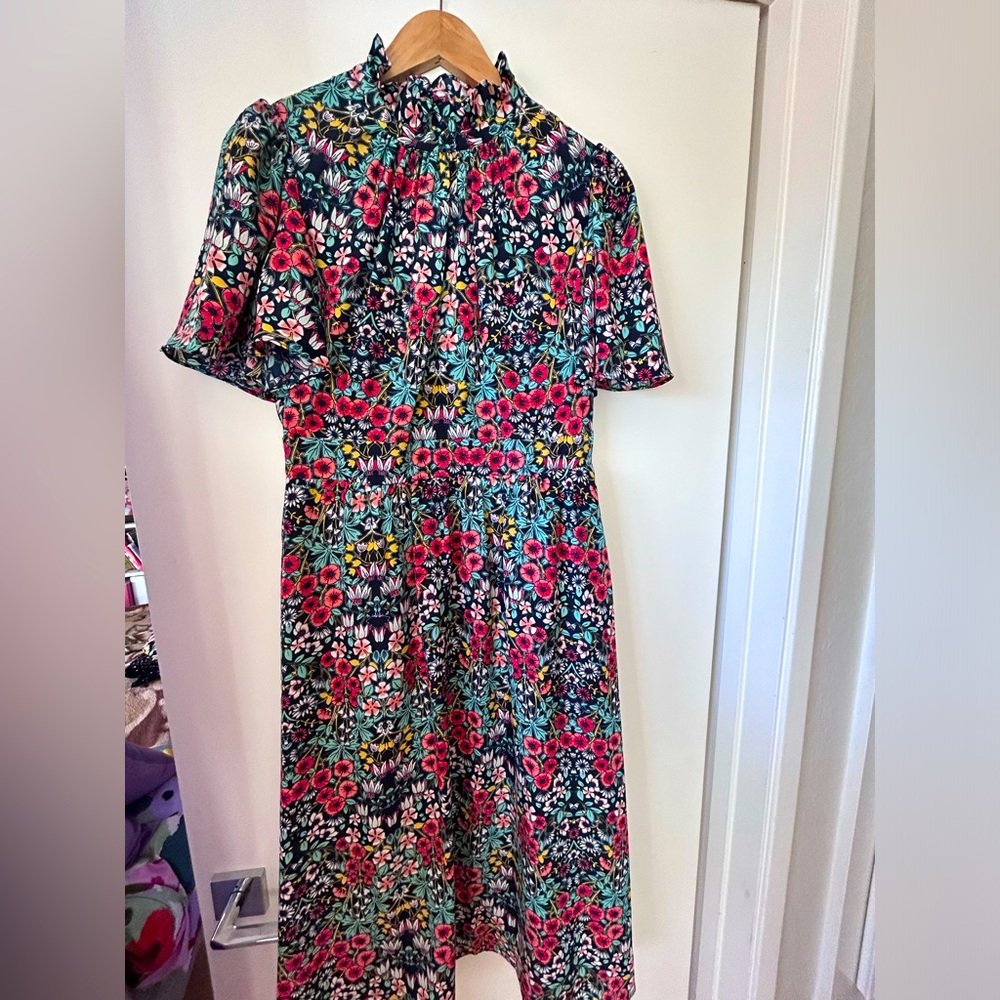 Floral Mock Neck Midi Dress